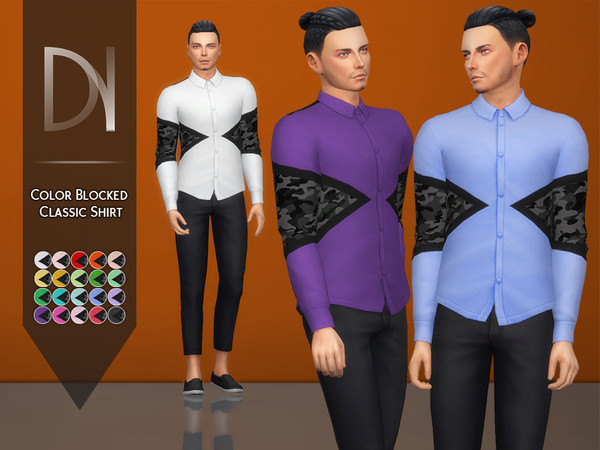 Sims 4 — Color Blocked Classic Shirt by DarkNighTt — Color Blocked Classic Shirt Have 20 colors. New Mesh.