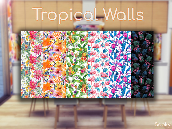 Sims 4 — Tropical Walls  by Sooky2 — Tropical colorful wall perfect for your beach cabin! It comes in 6 swatches and in