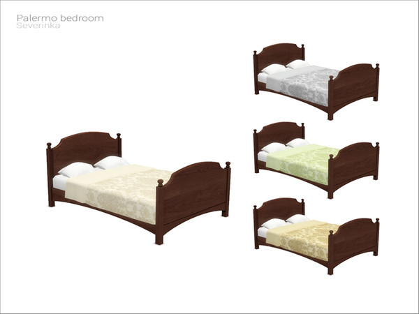 Sims 4 — [Palermo bedroom] - double bed B by Severinka_ — Double bed (brown wood color) From the set 'Palermo bedroom'