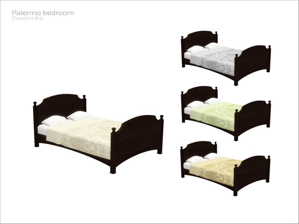 Sims 4 — [Palermo bedroom] - double bed DB by Severinka_ — Double bed (dark-brown wood color) From the set 'Palermo