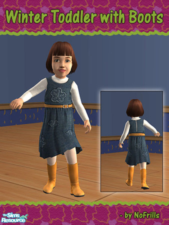 Sims 2 — Winter Toddler with Boots - RC05 by NoFrills — New winter outfit for female toddler. White sweater, denim jumper