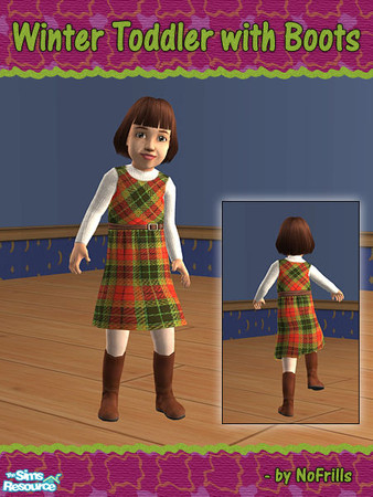 Sims 2 — Winter Toddler with Boots - RC04 by NoFrills — New winter outfit for female toddler. White sweater, checked