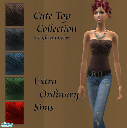 Sims 2 — Cute Top Collection by extraordinarysims — A new collection of cute tops in 5 different colors. Jeans on the pic