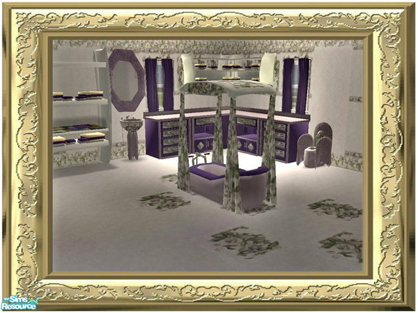 Sims 2 — Lavender Silk Bath by ead425 — recolor of my Royal Canopy Bath. Silvers and lavender to make this exotic bath