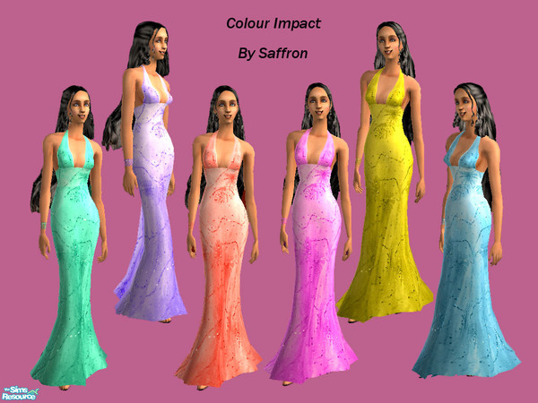 Sims 2 — Colour Impact Glitter Gowns by Saffronzoe — If your Sims want to make an Impact into fashionable life then look