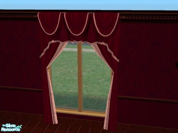 Sims 2 — Red Victorian study - curtains by fizz bomb — Curtains in a rich red fabric matches lower half of the wall,