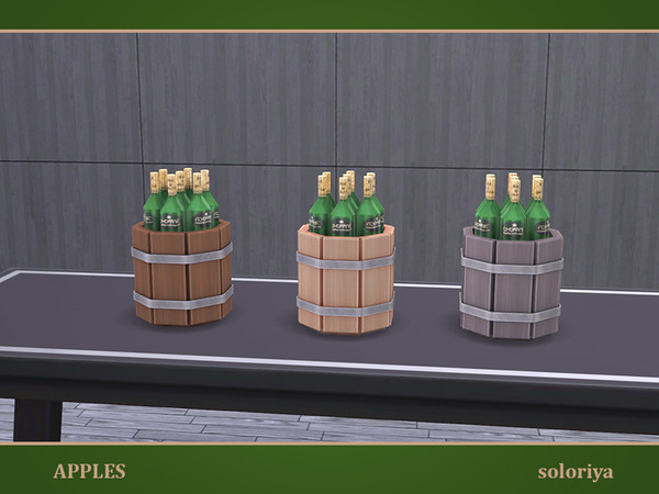 Sims 4 — Apples. Bottles in a Barrel by soloriya — Seven bottles in a wooden barrel. Part of Apples set. 3 color
