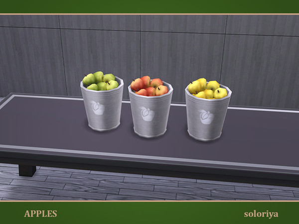 Sims 4 — Apples. Apples in a Bucket by soloriya — Apples in a bucket. Part of Apples set. 3 color variations. Category: