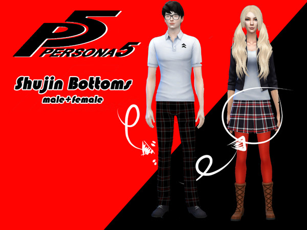 Sims 4 — Shujin Bottoms male + female by JujuPony — Shujin Academy Skirt + pants