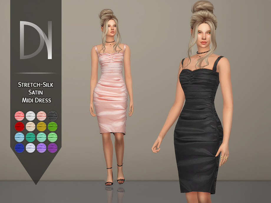 The Sims Resource - Stretch-Silk Satin Midi Dress