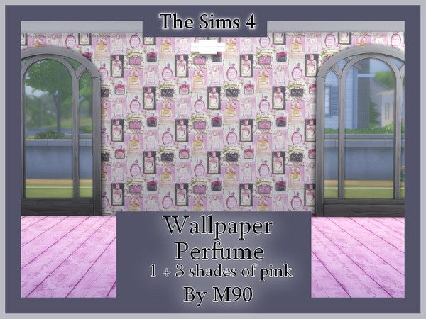 Sims 4 — M90 Perfume by Mircia90 — Wallpaper in vials with perfumes in sweet candy colors + three wallpapers in shades of