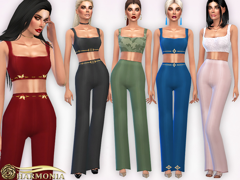 The Sims Resource - Co-ords Square Neck Top/Long Leg Trousers