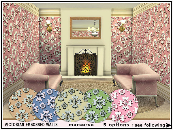 Sims 4 — Victorian Embossed Walls_marcorse by marcorse — Embossed floral medallions in a late-Victorian style wall, with