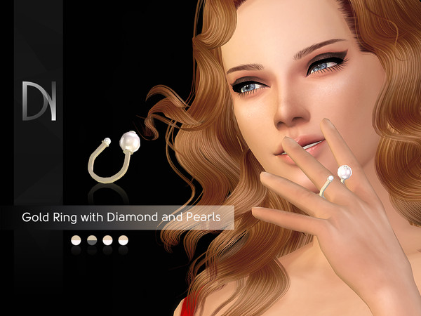 Sims 4 — Gold Ring with Diamond and Pearls by DarkNighTt — Gold Ring with Diamond and Pearls [Middle Index Left] Have 4