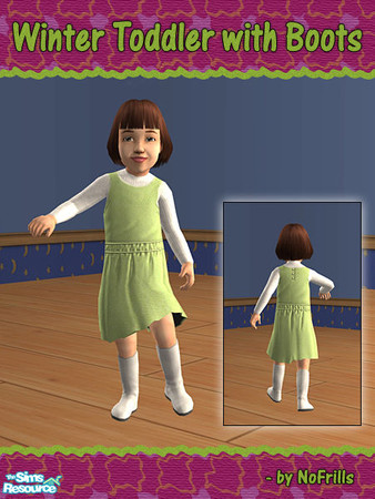 Sims 2 — Winter Toddler with Boots - RC03 by NoFrills — New winter outfit for female toddler. White sweater, greenish