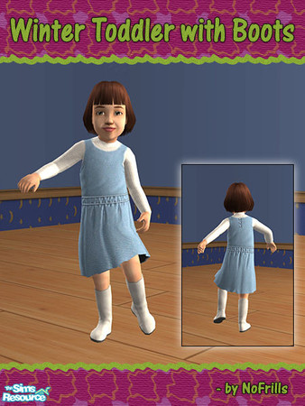 Sims 2 — Winter Toddler with Boots - RC02 by NoFrills — New winter outfit for female toddler. White sweater, wathet blue