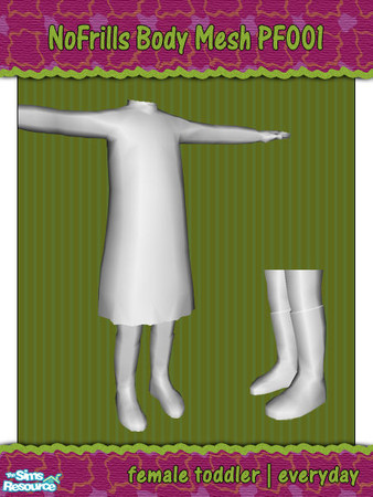 Sims 2 — NoFrills Body Mesh PF001 by NoFrills — New body mesh for female toddler. Long sleeves one piece dress and long