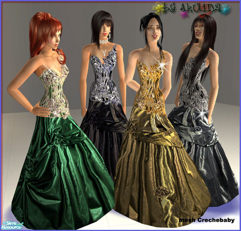 Sims 2 — Elegant dresses for a gala day by eakulina — Set of 4 recolors based on a wonderful mesh made by Crechebaby.
