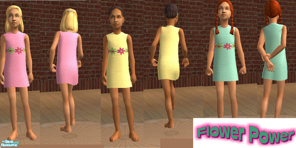 Sims 2 — Flower Power Nighties by okadoka — Comfortable cotton knit nighties in Candy, Mint and Sunshine Shades with a