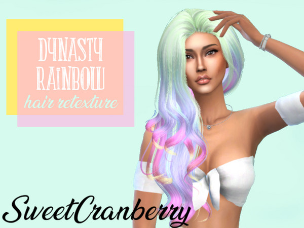 Sims 4 — Dynasty Pastel Rainbow hair Anto's retexture by SweetCranberry — Only Bas game required. This a hair recolor of