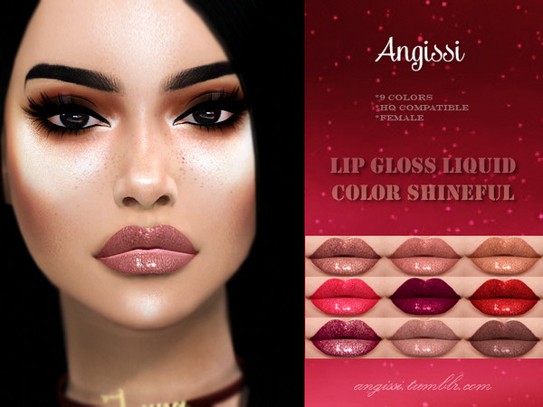 Sims 4 — lip gloss Liquid Color Shineful by ANGISSI — *Base game *9 colors *HQ compatible *FEMALE *Works with all skins