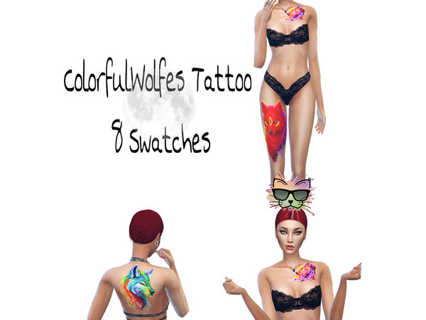 Sims 4 — Coloful Wolfes Tattoo by KittysNerdCorner — 8 Swatches. For Male &amp;amp;amp;amp; Female. Teen to Elder.