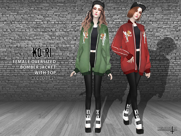 Sims 4 — KORI - Oversized Bomber Jacket - Top by Helsoseira — Name : KORI Style : K-Trend, Oversized Bomber Jacket with