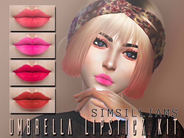 Sims 4 — Umbrella lipkit  by Simsilliams_ — Umbrella lipkit collection, 4 swatches 1. Violette Matte 2. Pink Lemonade