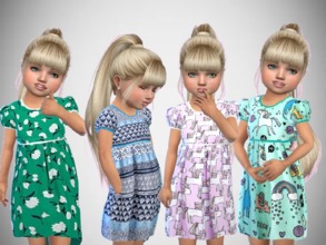 Sims 4 — Toddlers Print Dresses by SweetDreamsZzzzz — Set of 4 toddler dresses for everyday Hair by SIMIRACLE Poses by