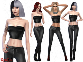 Sims 4 — Leather Outfit Set by RedCat — Bustier: Only one color. Pant: Only one color.