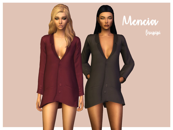 Sims 4 — Mencia  by laupipi2 — New jacket-dress! New custom mesh EA texture Custom Shadow and Normal map 10 Swatches