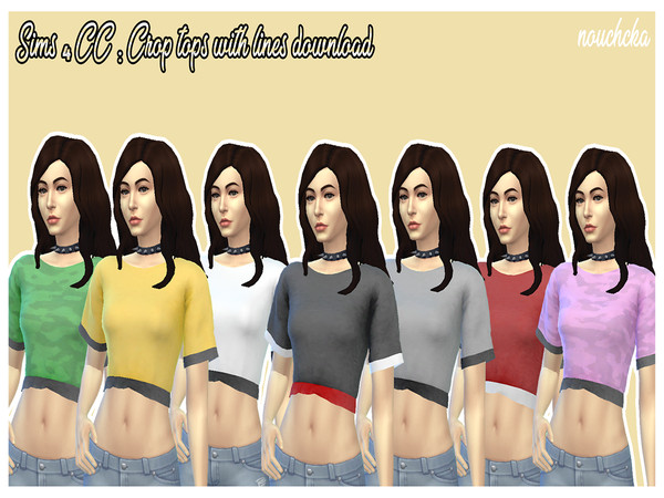 Sims 4 — Short crop tops for females by FahrenSight — This package contains 7 swatches and is for females only. 