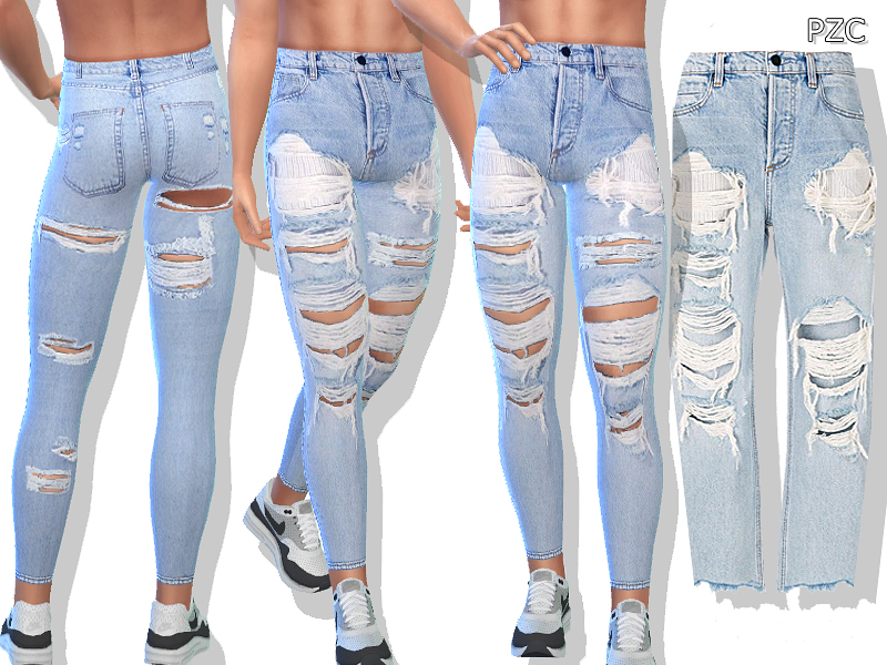 The Sims Resource - Blue Denim Ripped Jeans For Men(Requested)