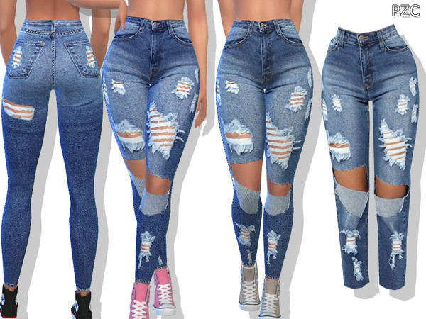 The Sims Resource - Medium Blue Denim Ripped Jeans