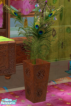 Sims 2 — Indian Inspired Living II - Vase by Simaddict99 — lovely, hand carved vase with authentic peacock feathers.