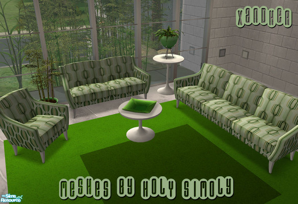 Sims 2 — Retro Beat Lounge - Green by Xandher — A colorful set of retro seating in a unique pairing of coordinating green