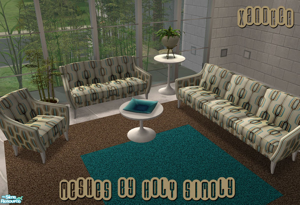 Sims 2 — Retro Beat Lounge - Tan by Xandher — A colorful set of retro seating in a unique pairing of coordinating tan and