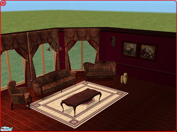 Sims 2 — Red Victorian Drawing room by fizz bomb — A Formal Victorian room in Red inspired by a comment from welshwitch