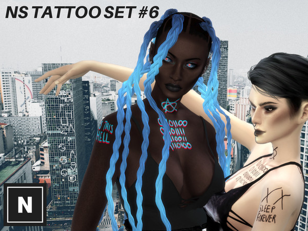 Sims 4 — NS tattoo set #6 - CORRUPTED by networksims — All tattoos in this set come in 2 swatches - RGB shift and black.