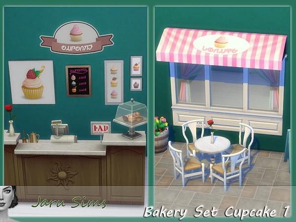 Sims 4 — Bakery Set Cupcake 1 Get to work needed by Jaru_Sims — Game Mesh Recolors By awning and wall decal Get to work