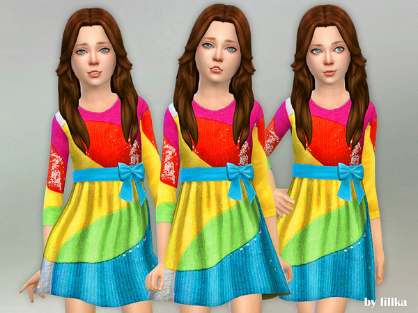 Sims 4 — Multicolored Dress by lillka — Multicolored Dress for Girls 