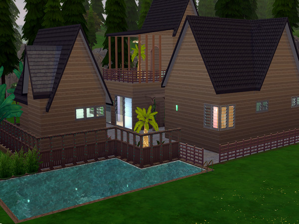 Sims 4 — Modern Tropics by Sapphyra2 — Modern-tropical themed house for your sims, including 2 bedrooms, 3 bathrooms,