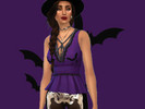 Sims 4 — Halloween Tops by assassin_of_fairgard — Purple witch top with bats and red and black witch top. Both have lace.