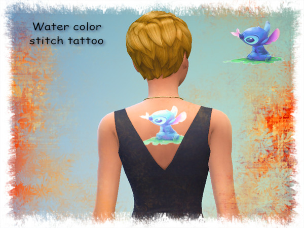Sims 4 — Watercolor Stitch by AshleyRaines122 — Disney Watercolor Stitch back tattoo