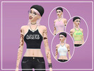 Sims 4 — Macaronisims Simlish Crop Top by macaronisims — Maxis match Standalone 4 color options Available teen-elder