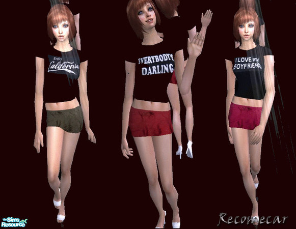 Sims 2 — T-ShirtCollection by Recomecar — A casual, sexy collection of outfits, each being a mini skirt and a black