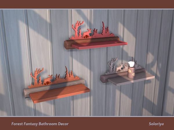 Sims 4 — Forest Fantasy Bathroom Decor. Functional Shelf v1 by soloriya — Functional shelf with wildlife scene. Has 5