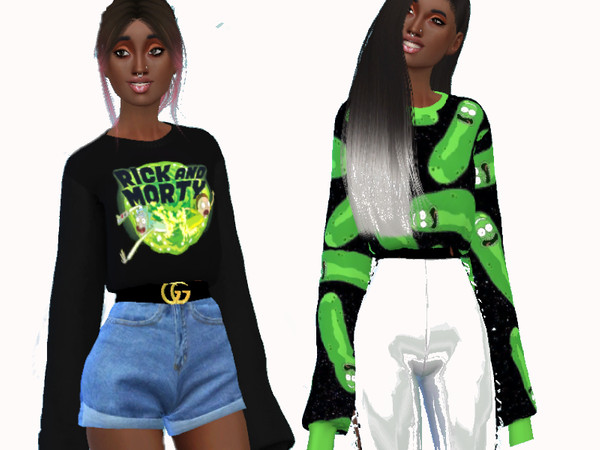 Sims 4 — Rick and Morty Aspen Recolor - Mesh needed by misse2miss — Long sleeve rick and morty crop top sweater. 