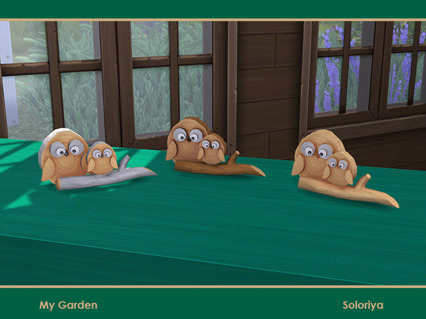 Sims 4 — My Garden. Owls by soloriya — Two wooden owls on a tree. Part of My Garden set. 3 color variations. Category: