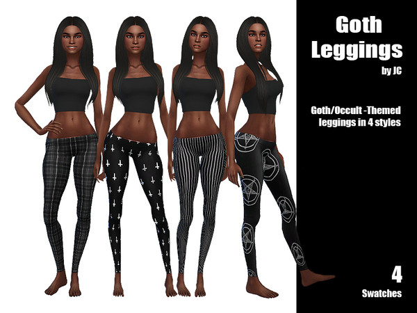 Sims 4 — JC Goth Leggings by JCourteau19882 — Goth/Occult-Themed leggings in 4 swatches. Base game recolor.